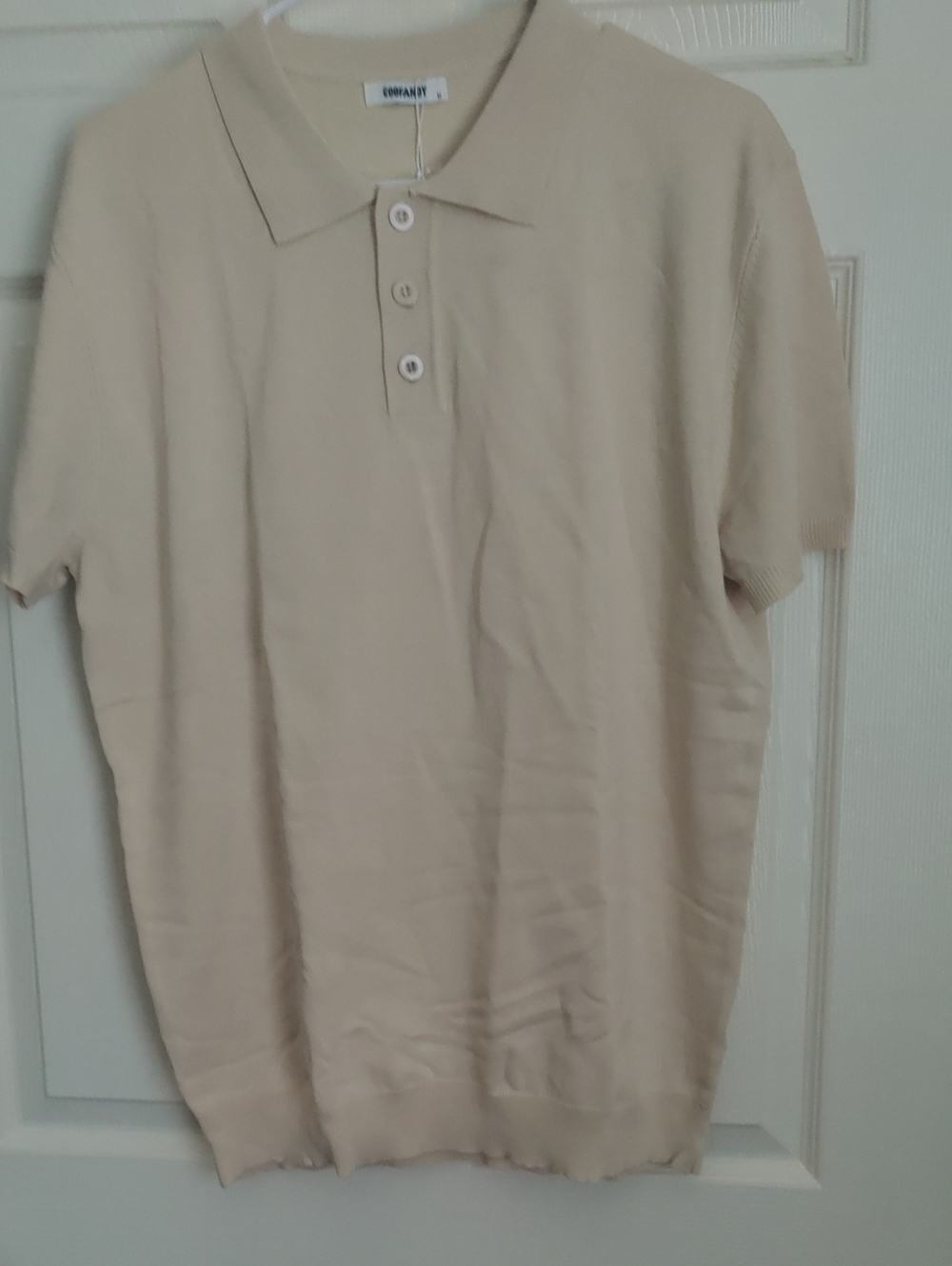 COOFANDY Men's Beige Knit Polo Shirt – Size M – NWT